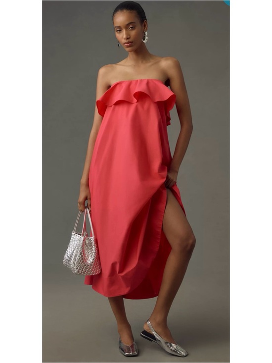 Anthropologie Dresses & Skirts - By Anthropologie Strapless Flounce A-Line Midi Dress Hot Pink Size Small S